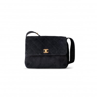 CHANEL MASTER VINTAGE SUEDE QUILTED FLAP SHOULDER BAG BLACK A99935 (28*24*12.5cm)